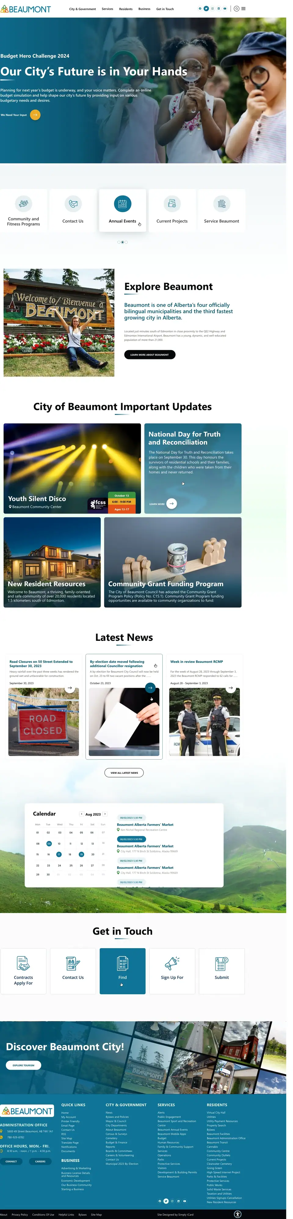 Full-page concept for City of Beaumont's website