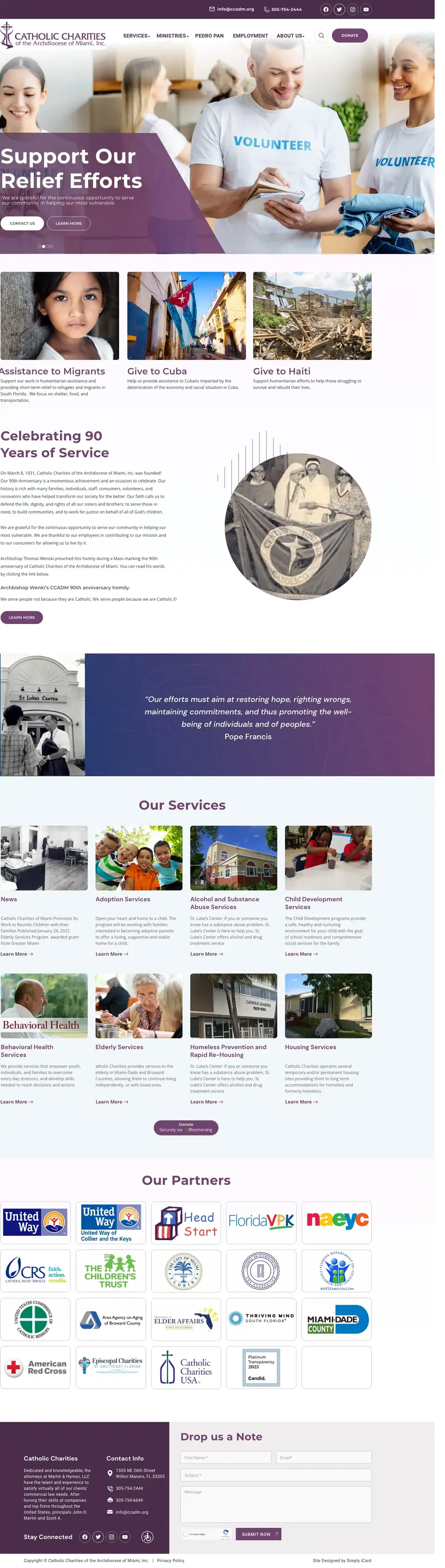 Full-page concept for Catholic Charities of the Archdiocese of Miami's website