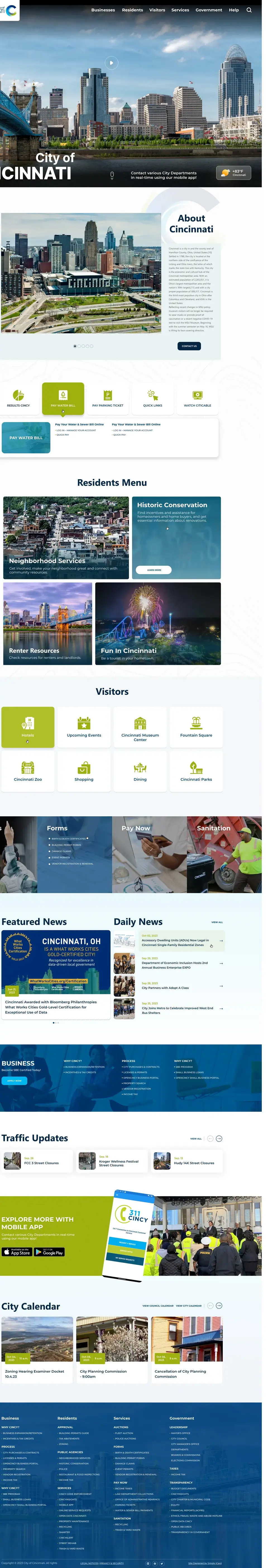 Full-page concept for City of Cincinnati's website
