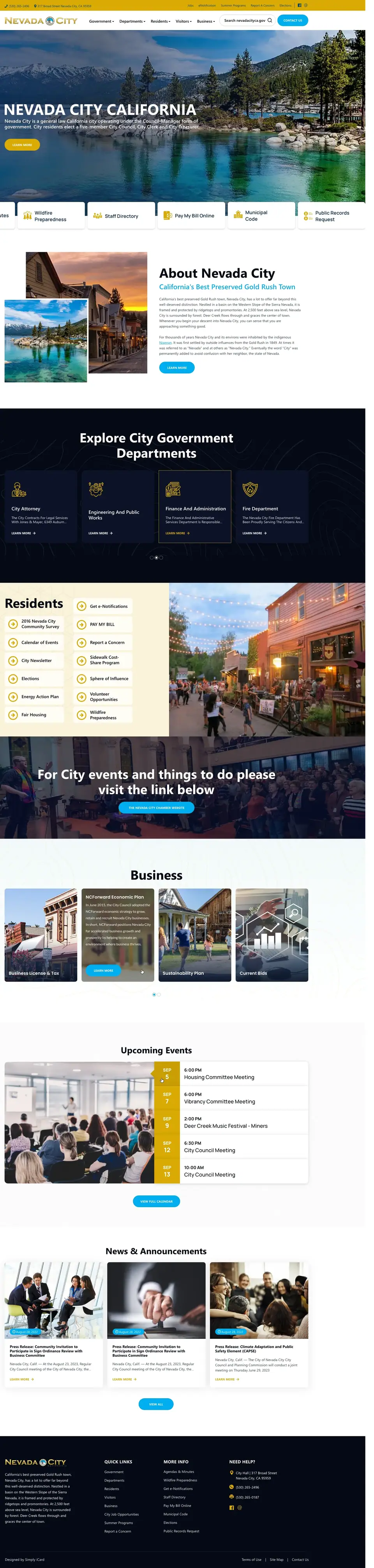 Full-page concept for City of Nevada City's website