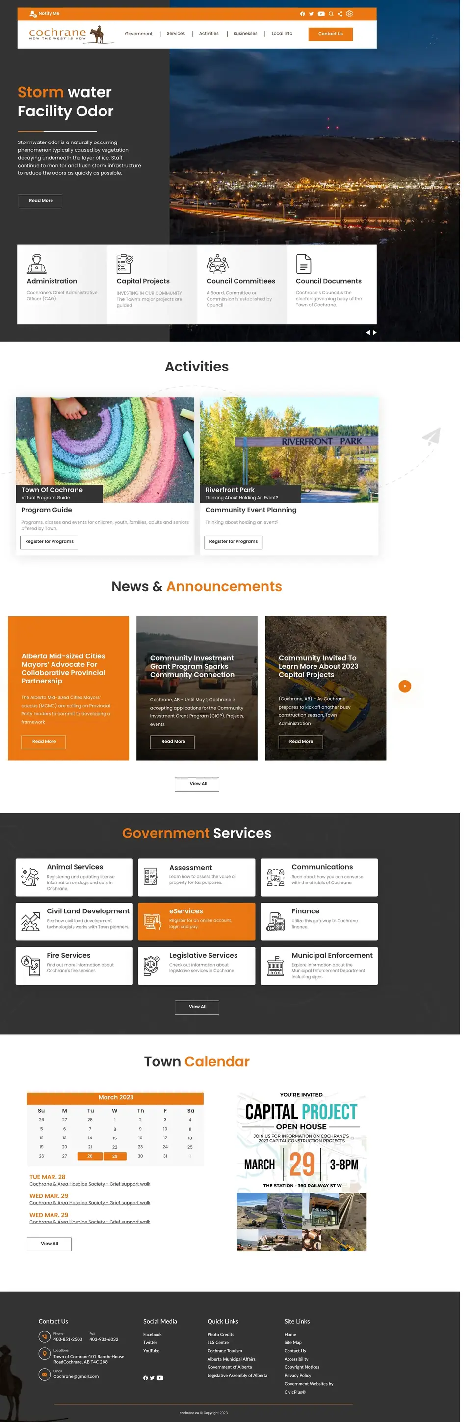 Full-page concept for Town of Cochrane's website