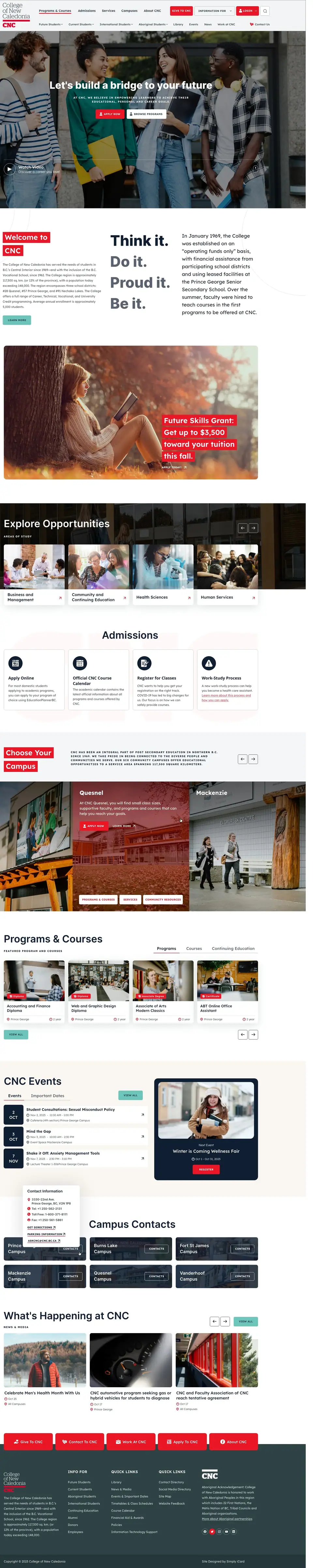 Full-page concept for College of New Caledonia's website