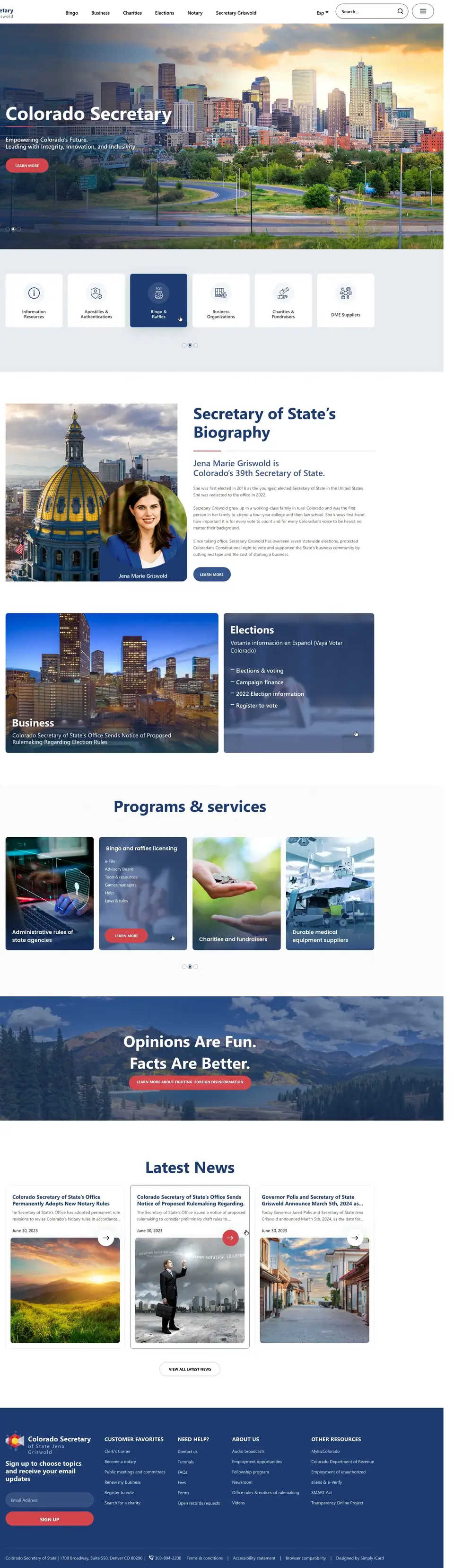 Full-page concept for Colorado Secretary of State's website