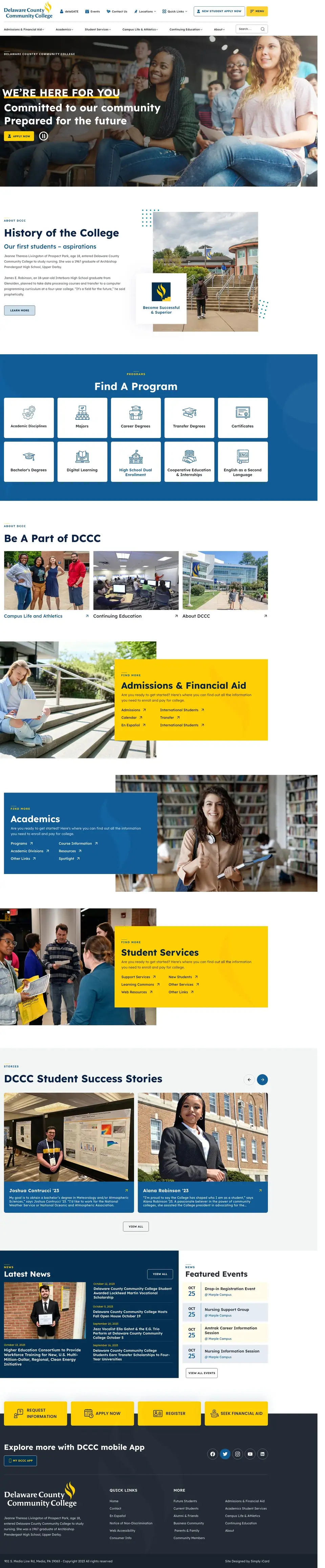 Full-page concept for Delaware County Community College's website