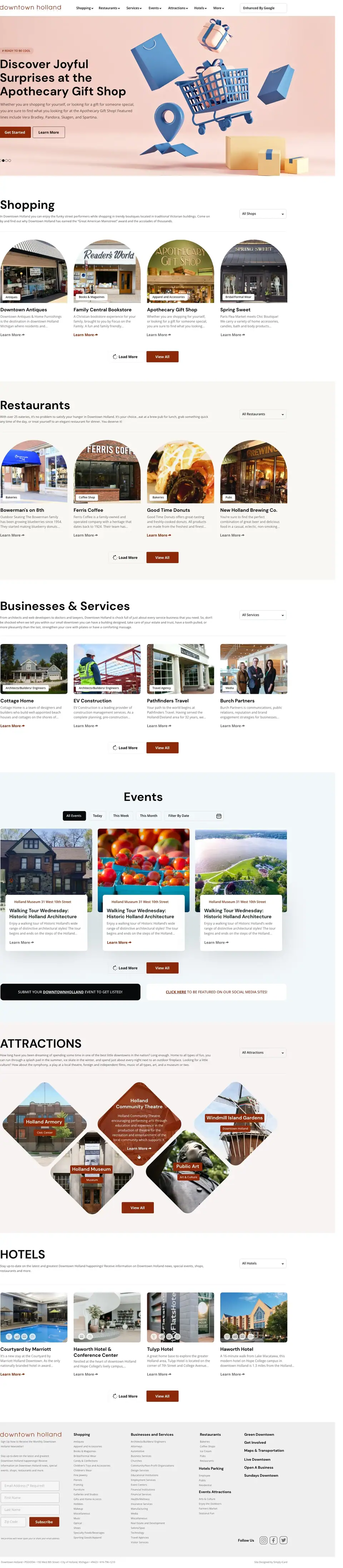 Full-page concept for Downtown Holland's website