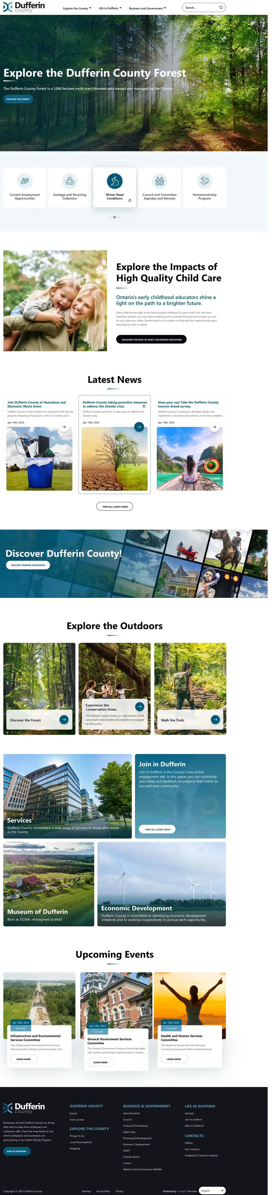 Full-page concept for County of Dufferin's website