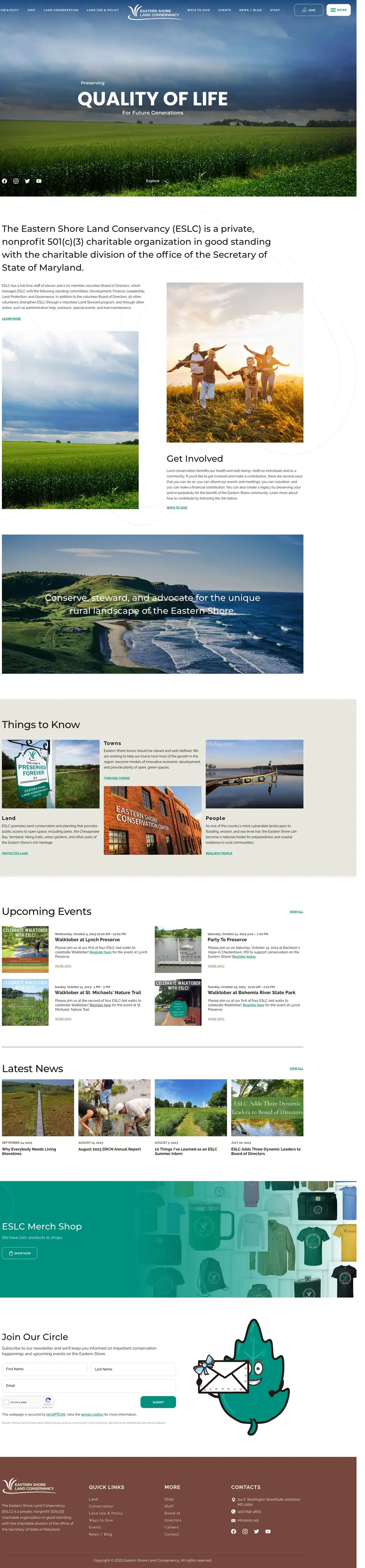 Full-page concept for Eastern Shore Land Conservancy's website