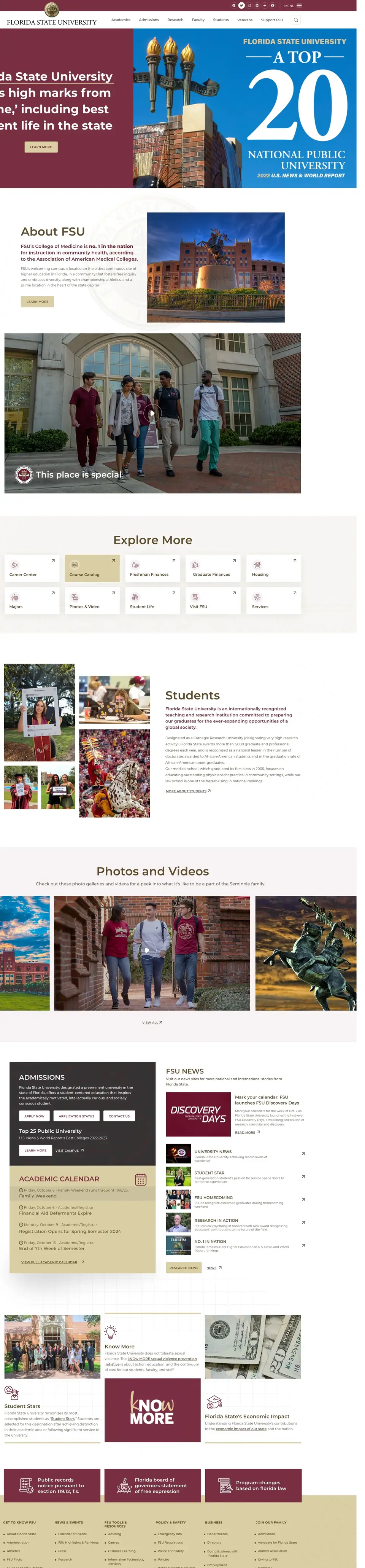 Full-page concept for Florida State University's website