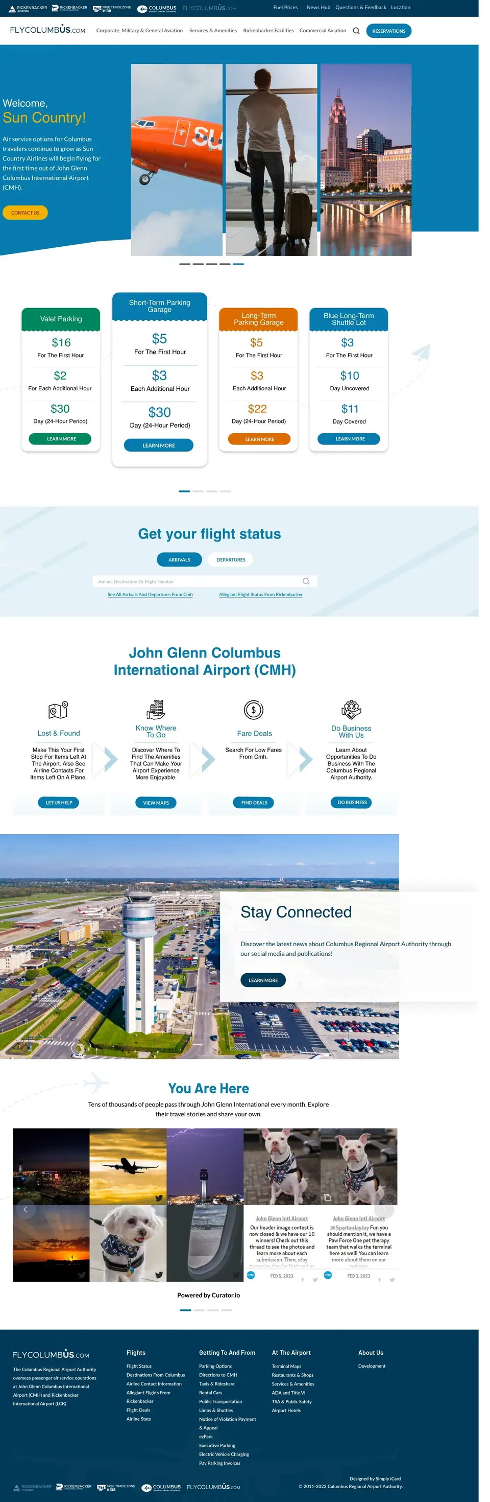 Full-page concept for John Glenn Columbus International Airport's website