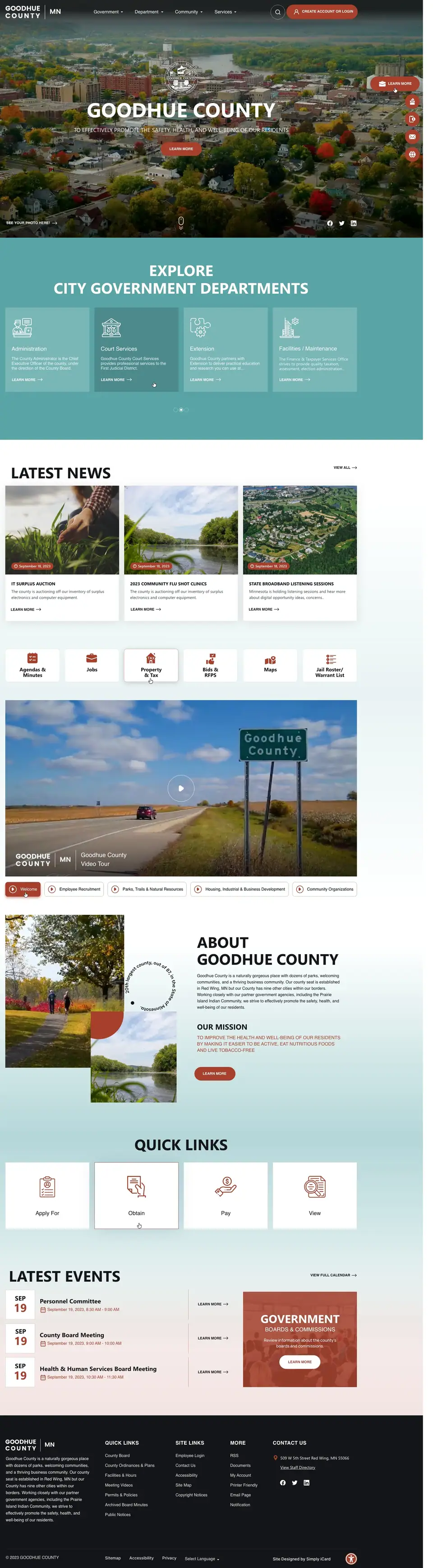 Full-page concept for Goodhue County's website