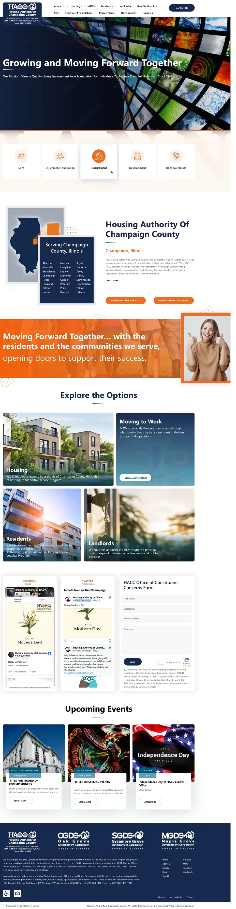 Full-page concept for Housing Authority of Champaign County's website