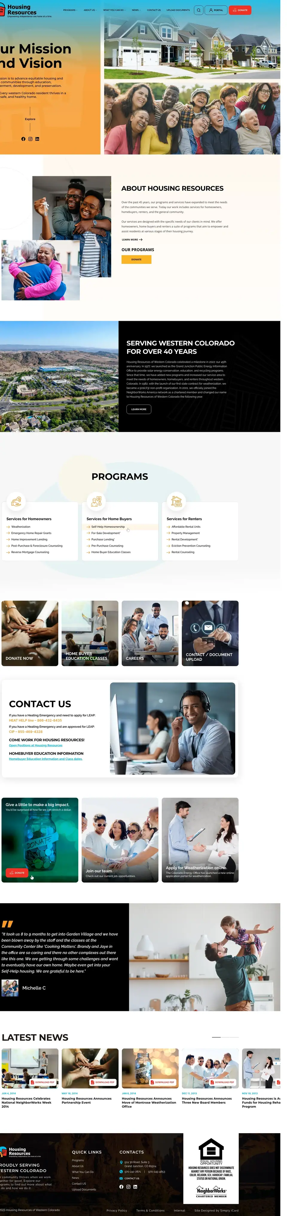 Full-page concept for Housing Resources of Western Colorado's website