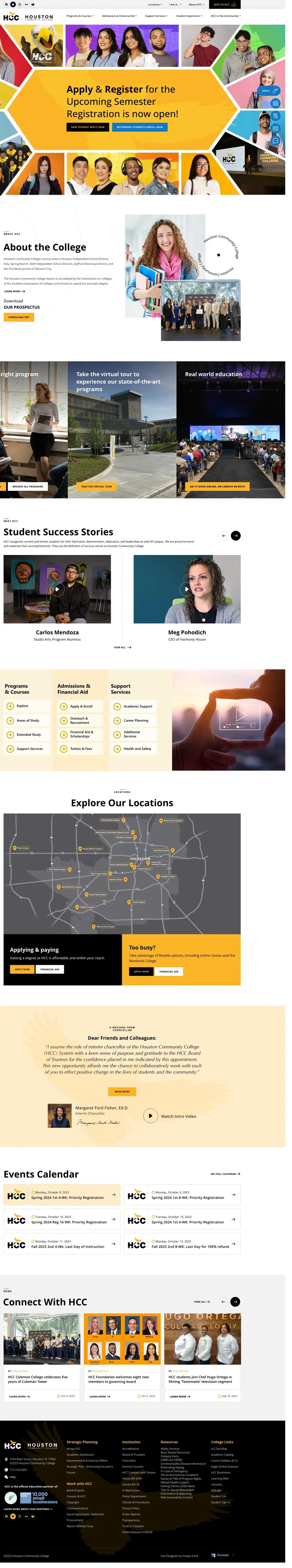 Full-page concept for Houston Community College's website