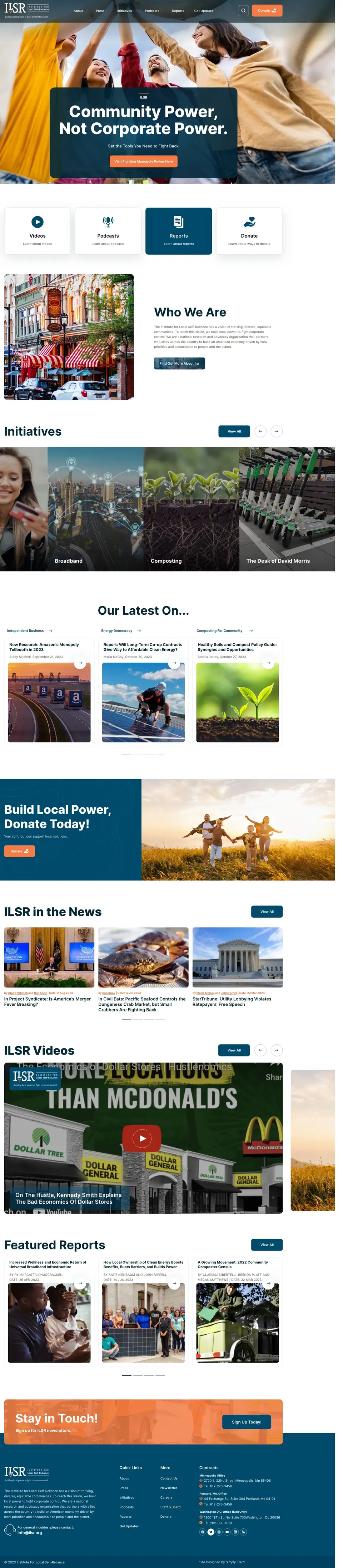 Full-page concept for Institute for Local Self-Reliance's website