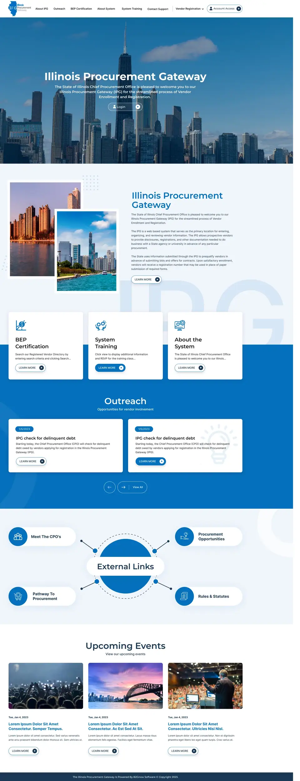 Full-page concept for Illinois Procurement Gateway's website