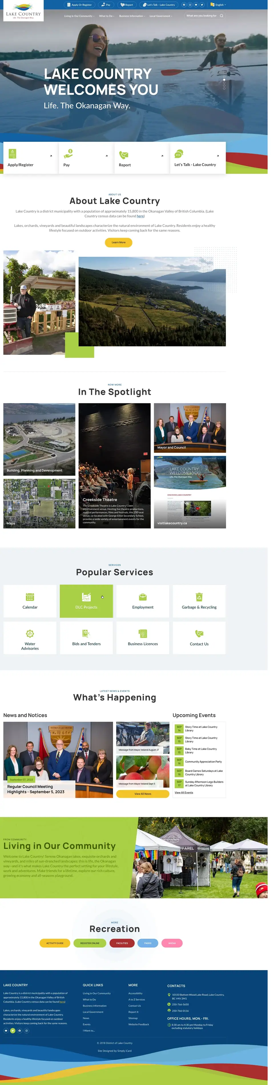 Full-page concept for District of Lake Country's website