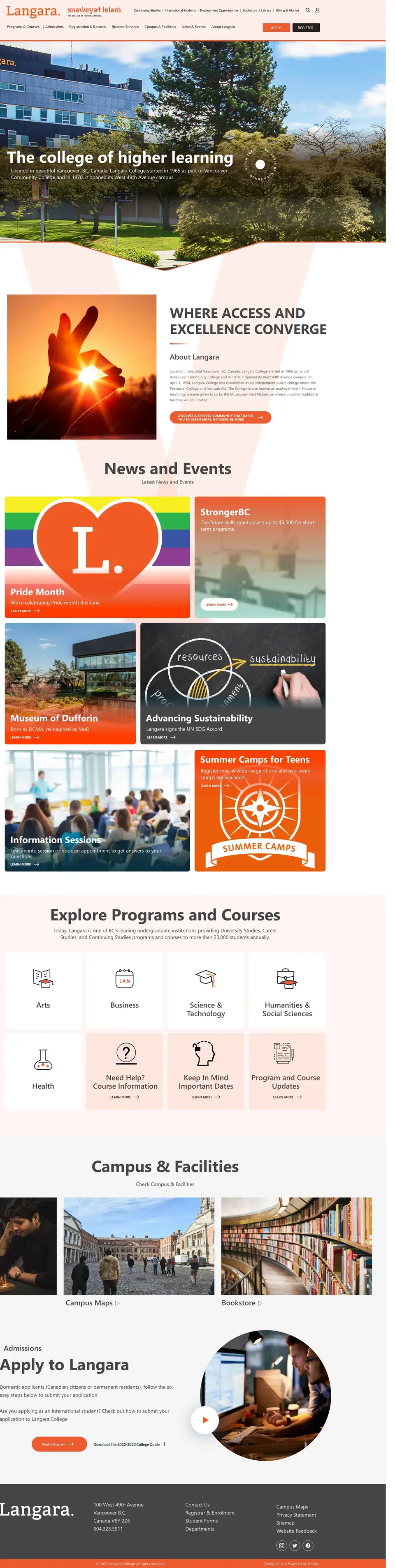 Full-page concept for Langara College's website