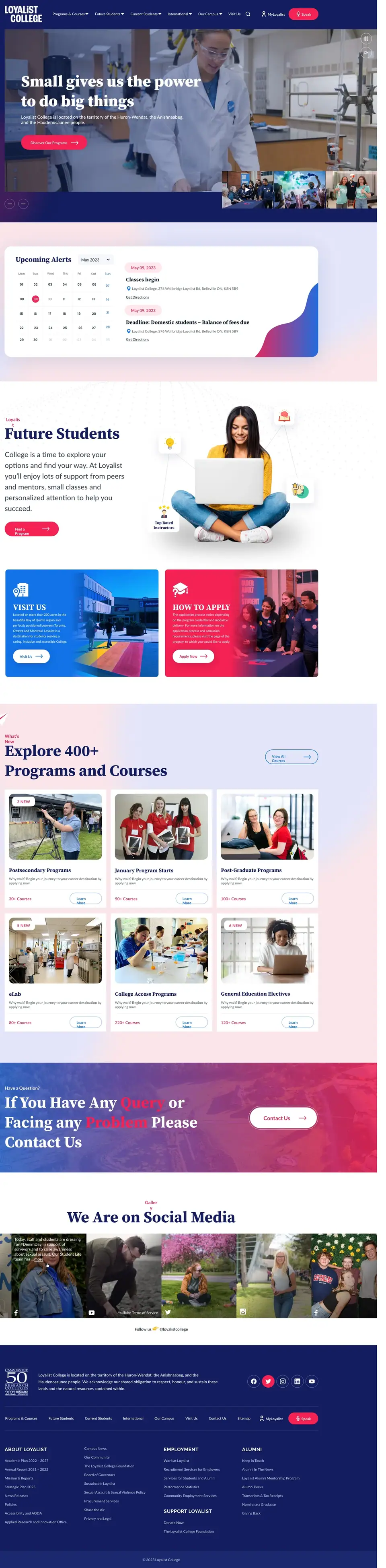 Full-page concept for Loyalist College's website