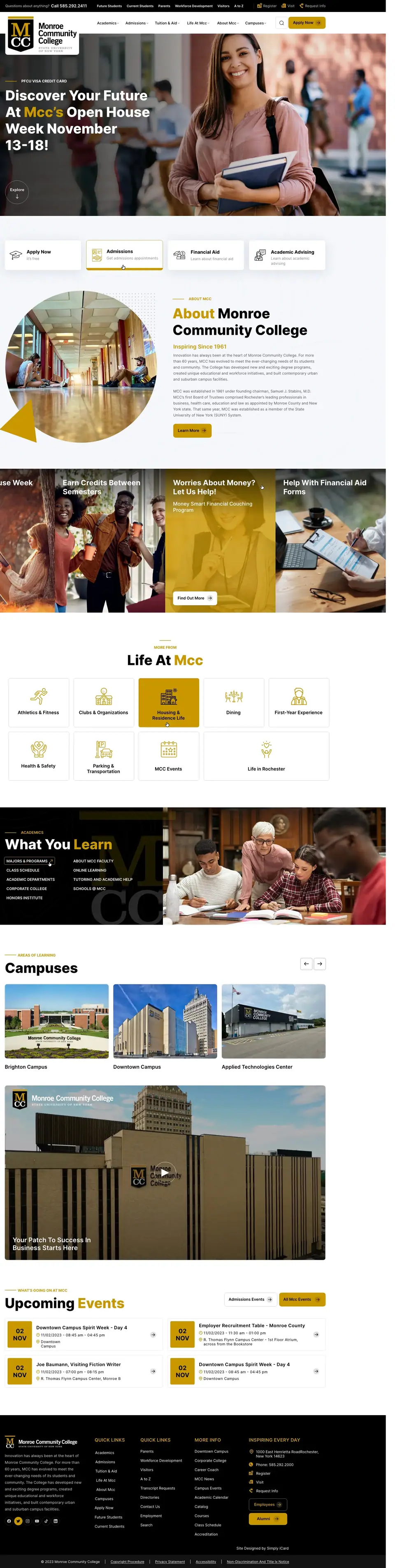 Full-page concept for Monroe Community College's website