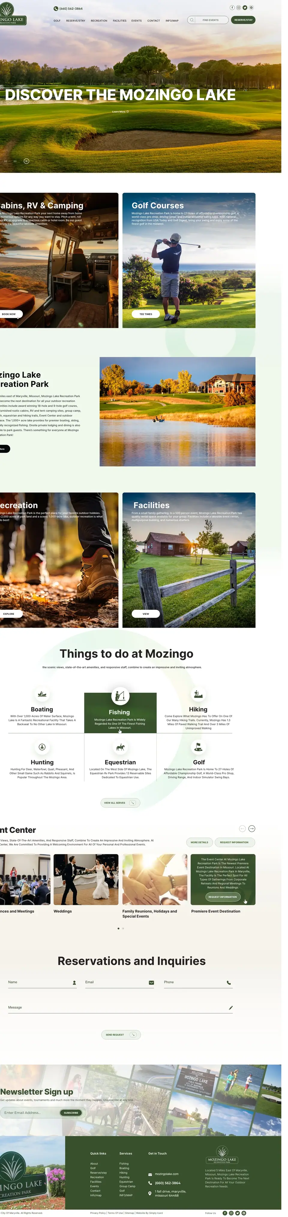 Full-page concept for Mozingo Lake Recreation Park's website