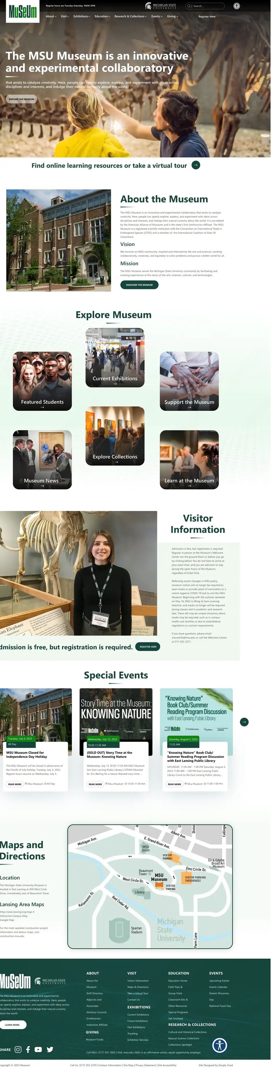 Full-page concept for MSU Museum's website