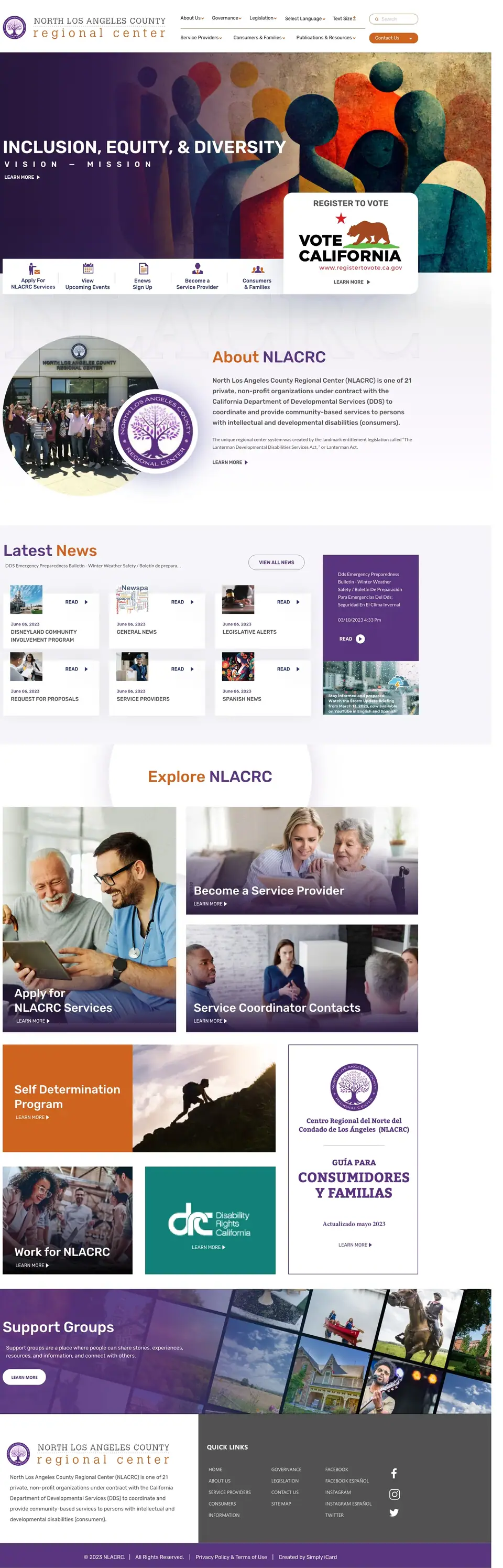 Full-page concept for North Los Angeles County Regional Center's website