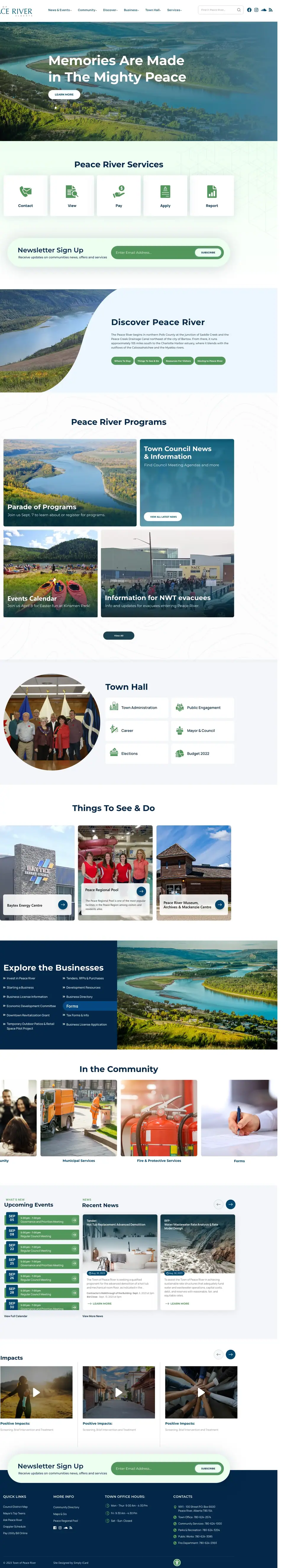 Full-page concept for Town of Peace River's website