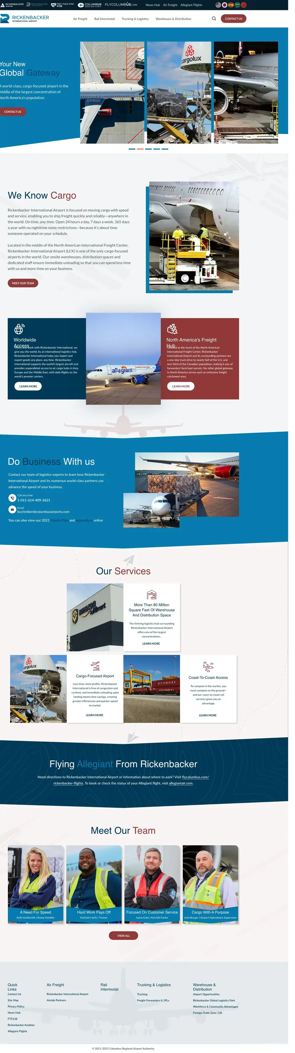 Full-page concept for Rickenbacker International Airport's website