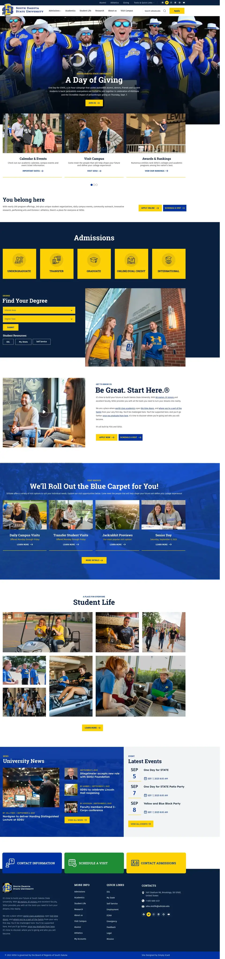 Full-page concept for South Dakota State University's website