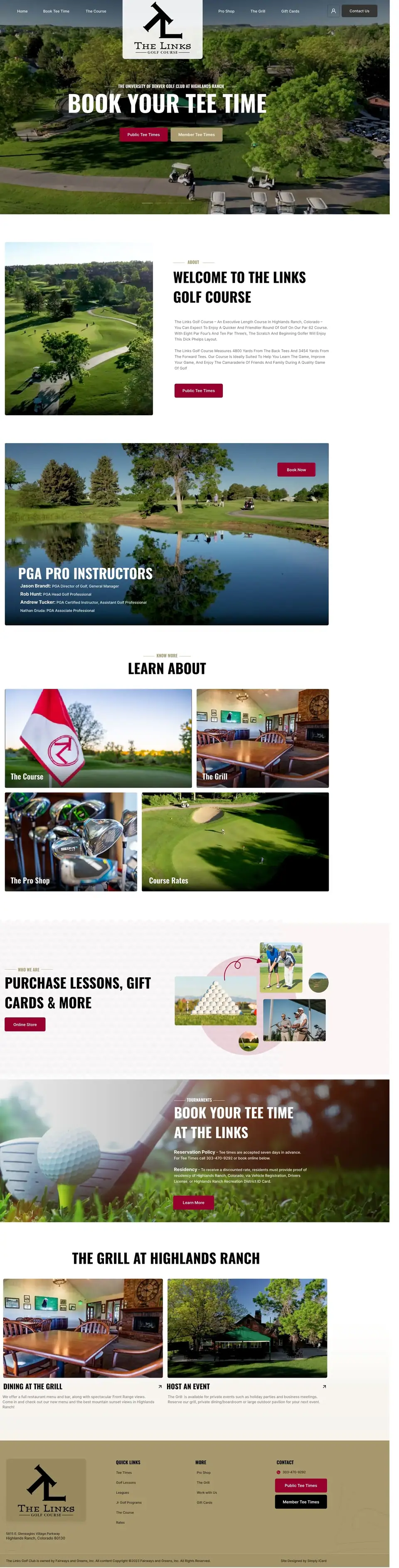 Full-page concept for The Links Golf Course's website