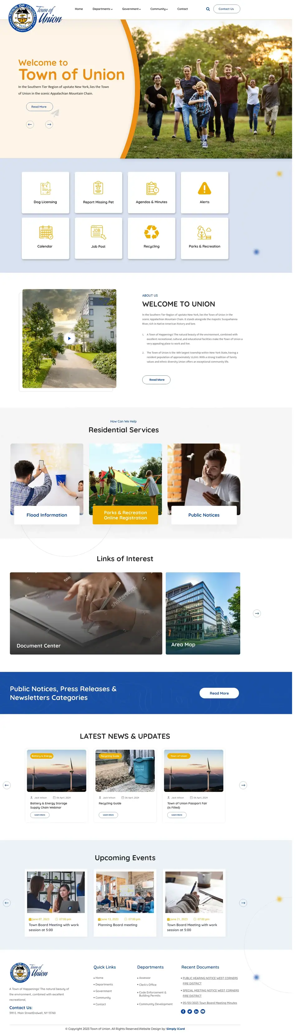 Full-page concept for Town of Union's website